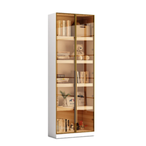 TOMBIRO Book Shelf White with Glass Door